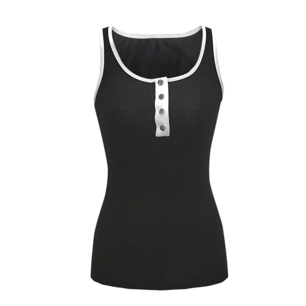 Colorblock Half Button Tank Top - Picture 2 of 4